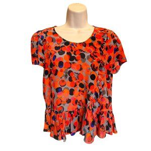 HD In Paris Anthropologie 100% Silk Blouse US 2 UK 06 Ruffle Peplum Polka Dot